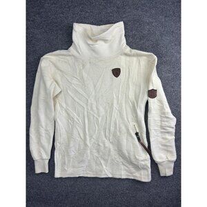 Wanakome Sweater Womens Small White Cowl Neck Pullover Patch Logo Zip Pocket